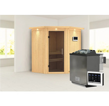 Sauna met kachel en bediening in een kamer