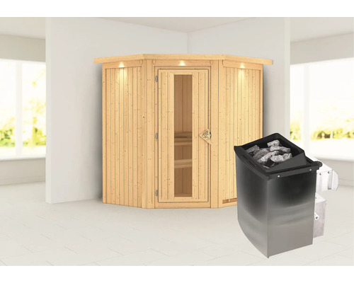 Houten hoeksauna met kachel voor binnenshuis