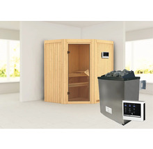 Houten sauna met kachel en bediening