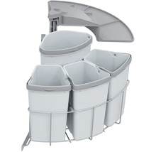 Afvalscheidingssysteem met meerdere bakken en een metalen frame voor afvalverwerking