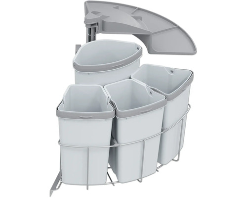 Afvalscheidingssysteem met meerdere bakken en een metalen frame voor afvalverwerking