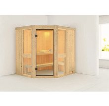 Houten hoeksauna met glazen deur voor binnenshuis