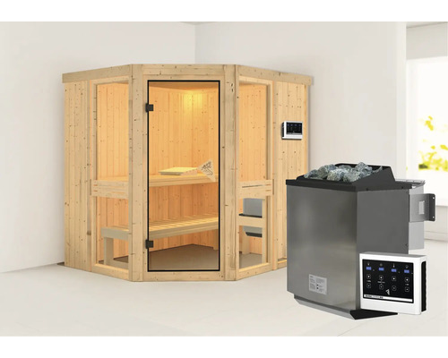 Finse sauna met saunakachel en digitaal bedieningspaneel