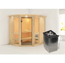 Houten hoeksauna met kachel
