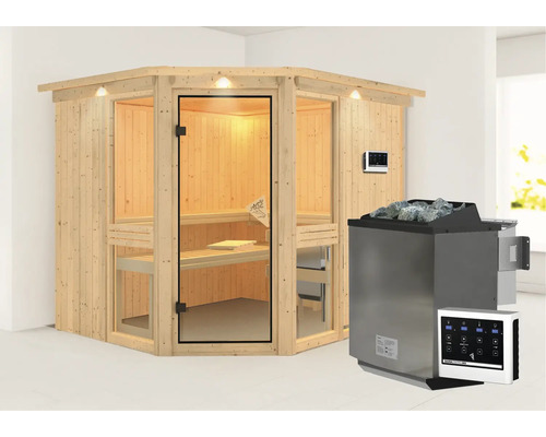 Hoeksauna met kachel en saunabesturing