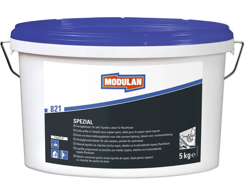 MODULAN 811 Behanglijm Speciaal kant-en-klaar voor vliesbehang 5 kg geschikt voor 25 m² Kant-en-klare behangplaksel in emmer voor alle soorten behang, ideaal voor glasvezelbehang