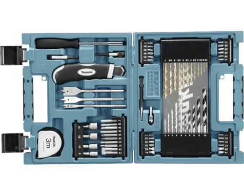 Makita gereedschapskoffer met schroevendraaier, bits, boren, mes en meetlint