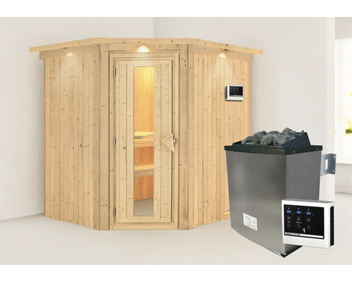 Houten sauna met saunakachel en bediening