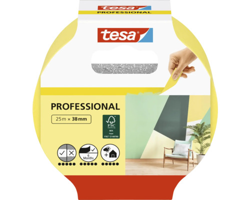 TESA Professional Indoor schilderstape geel 25 m x 38 mm