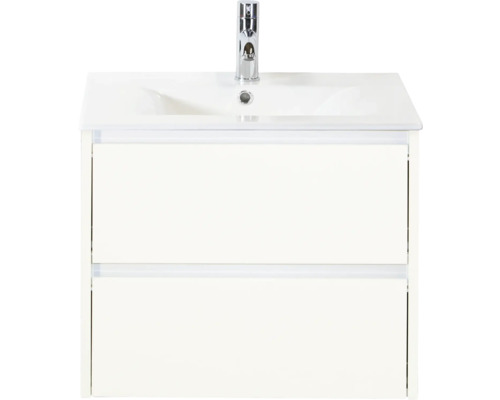 SANOX Badkamermeubelset Dante hoogglans wit 60 cm met twee lades incl. keramische wastafel Enjoy met één kraangat Wastafelmeubel met twee lades en kraan