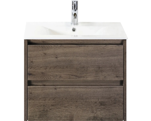 SANOX Badkamermeubelset Dante tabacco 60 cm met twee lades incl. keramische wastafel Enjoy met één kraangat Wastafelonderkast met twee laden, kraan en keramische wastafel