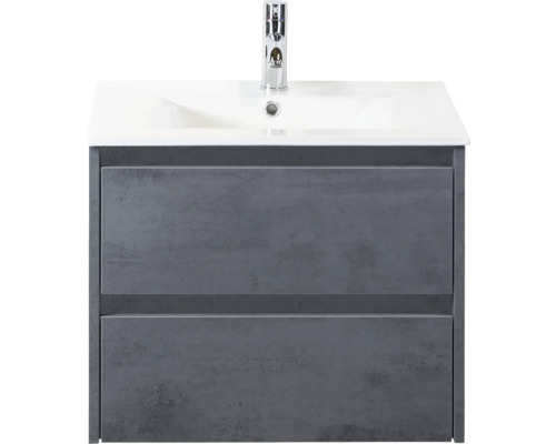 SANOX Badkamermeubelset Dante beton antraciet 60 cm met twee lades incl. keramische wastafel Enjoy met één kraangat Wastafelonderkast met twee laden en opzetwastafel