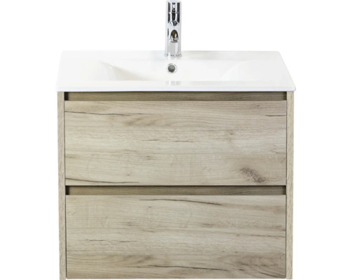 SANOX Badkamermeubelset Dante craft oak 60 cm met twee lades incl. keramische wastafel Enjoy met één kraangat Wastafelonderkast met twee lades en kraan