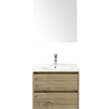 Wastafelcombinatie met spiegel, wastafel en onderkast in houtlook