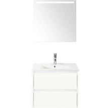 Wastafelmeubel met twee laden, wastafel en spiegel met verlichting