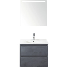 Wastafelmeubel met twee lades, wastafel en spiegel met verlichting