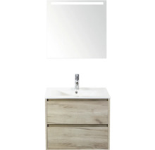 Wastafelmeubel met onderkast, wastafel, kraan en spiegel met verlichting