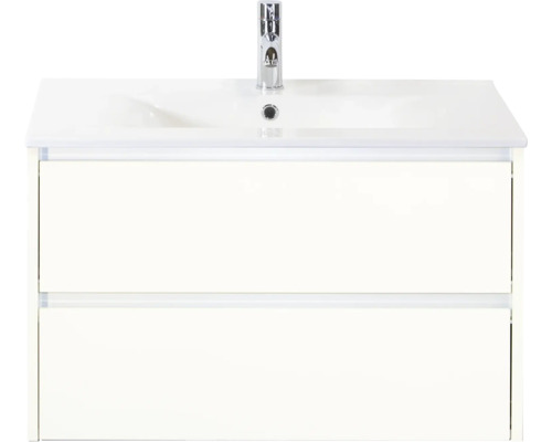 SANOX Badkamermeubelset Dante hoogglans wit 80 cm met twee lades incl. keramische wastafel Enjoy met één kraangat Wastafelonderkast met twee lades en kraan