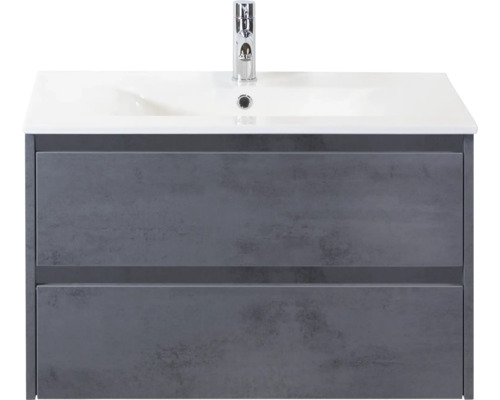SANOX Badkamermeubelset Dante beton antraciet 80 cm met twee lades incl. keramische wastafel Enjoy met één kraangat Wastafelonderkast met twee lades en wastafel