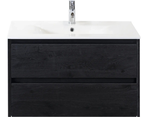 SANOX Badkamermeubelset Dante black oak 80 cm met twee lades incl. keramische wastafel Enjoy met één kraangat Wastafelonderkast met twee laden en wastafel