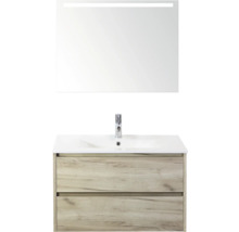 Wastafelmeubel met onderkast en spiegel met verlichting voor de badkamer