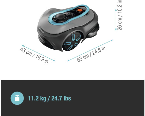 Gardena robotmaaier met afmetingen en gewicht