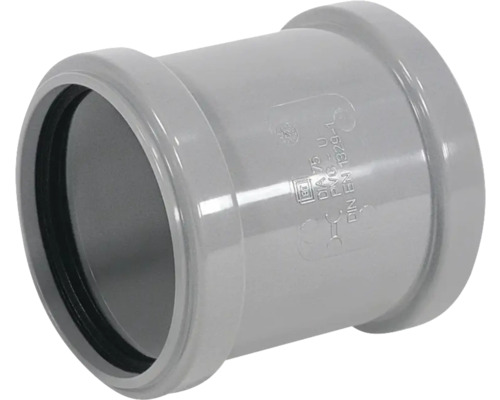 Grijze PVC mof met afdichting voor afvoerbuizen