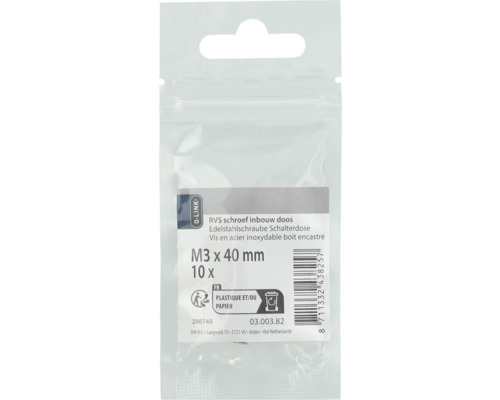 RVS schroef voor inbouwdoos, M3 x 40 millimeter, 10 stuks