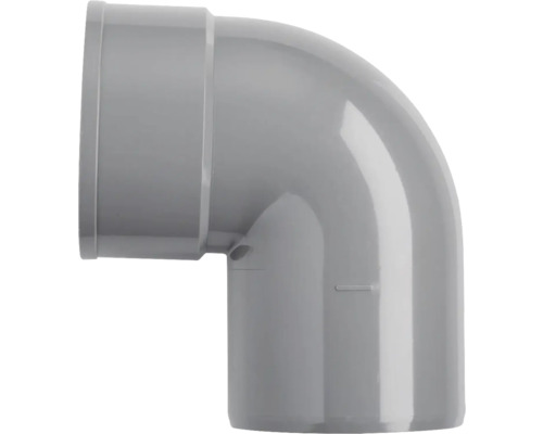 Grijze kunststof bochtstuk voor buizen met een hoek van 90 graden