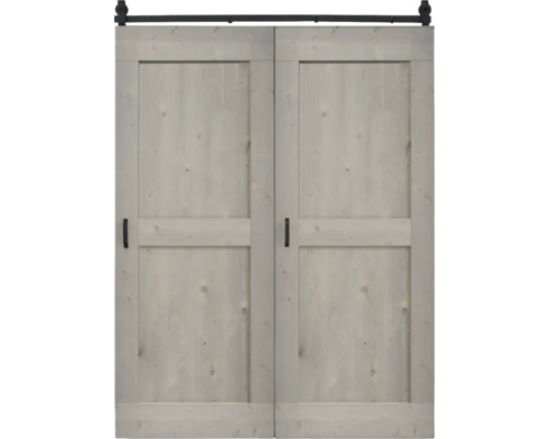 BARNDOOR Mid-Bar dubbele set vintage grijs met basic rail en grepen 90x215 cm Dubbele houten schuifdeur met beslag