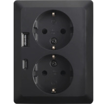 QLINK Inbouw wandcontactdoos 2V RA zwart met USB A/C