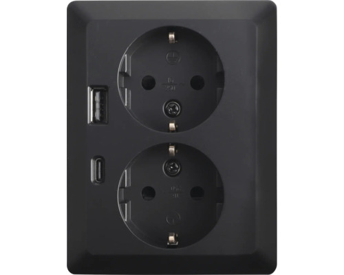 QLINK Inbouw wandcontactdoos 2V RA zwart met USB A/C