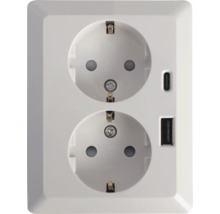QLINK Inbouw wandcontactdoos 2V RA wit met USB A/C