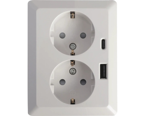 QLINK Inbouw wandcontactdoos 2V RA wit met USB A/C