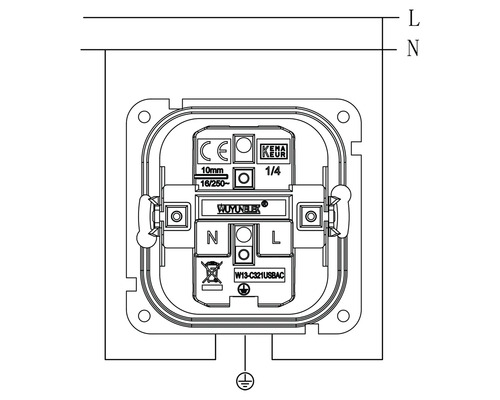 Schakelschema van een schakeldoos met CE-markering en KEMA Keur-teken