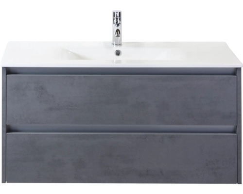 SANOX Badkamermeubelset Dante beton antraciet 100 cm met twee lades incl. keramische wastafel Enjoy met één kraangat Wastafelonderkast met twee lades en wastafel