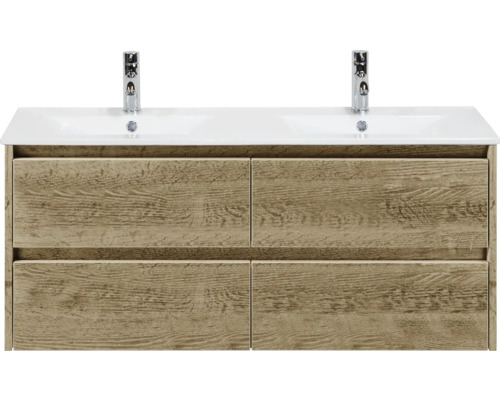 Wastafelonderkast met twee wastafels en vier lades