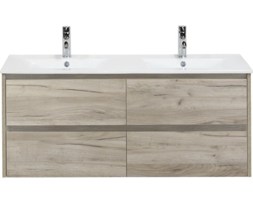 Wastafelonderkast met twee wastafels en vier laden