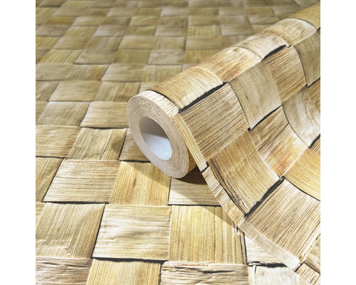 Rol papieren behang met houten blokmotief