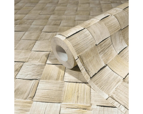 Behangrol met houten blokpatroon