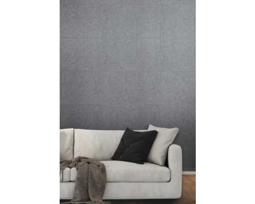 Wandtegel akoestisch Talud vilt rechthoek Brain 40x60 cm Wandbekleding met grijze tegels en sofa