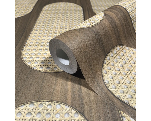 Rol behang met rotan en houtlook