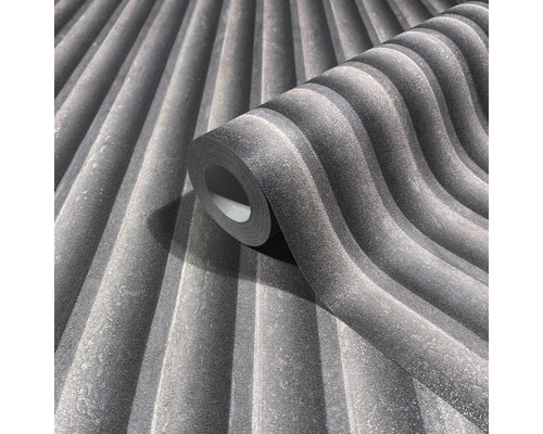 Grijs behang met driedimensionaal ribbeldesign