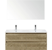 Wastafelcombinatie met twee wastafels, onderkast met vier laden en spiegel