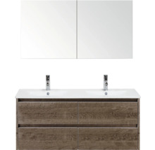 Badkamermeubelset met dubbele wastafel, onderkast en spiegelkast