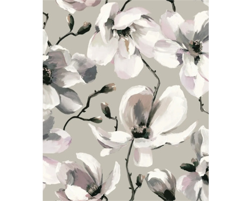 MARBURG Vliesbehang 47466 Flora bloemen grijs Decoratief behang met een bloemmotief van magnolia''s