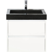 Wastafelmeubel met twee laden, zwarte wastafelblad en kraan