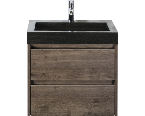 SANOX Badkamermeubelset Dante tabacco 60 cm met twee lades incl. natuurstenen wastafel Lucca met één kraangat Wastafelonderkast met twee lades en wastafel