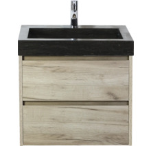 Wastafelonderkast met lades en donkere opzetwastafel