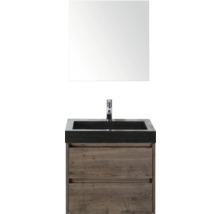 Wastafelcombinatie met spiegel, wastafel, kraan en onderkast met twee laden